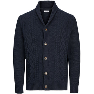 Jack & Jones Plus Size Craig Cable Knit Shawl Knitwear Sky Captain