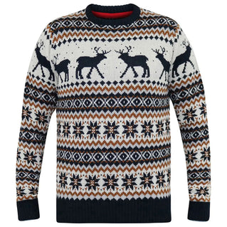 D555 Plus Size Antler Christmas Reindeer Jumper Navy/Ecru