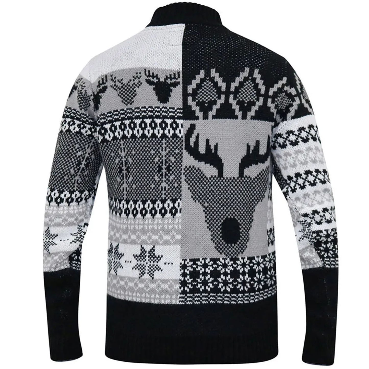 Plus Size Icicle Christmas Stag Fairisle 1/4 Zip Jumper Black