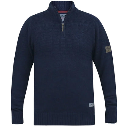 Plus Size Yates Jacquard Knit 1/4 Zip Jumper Navy