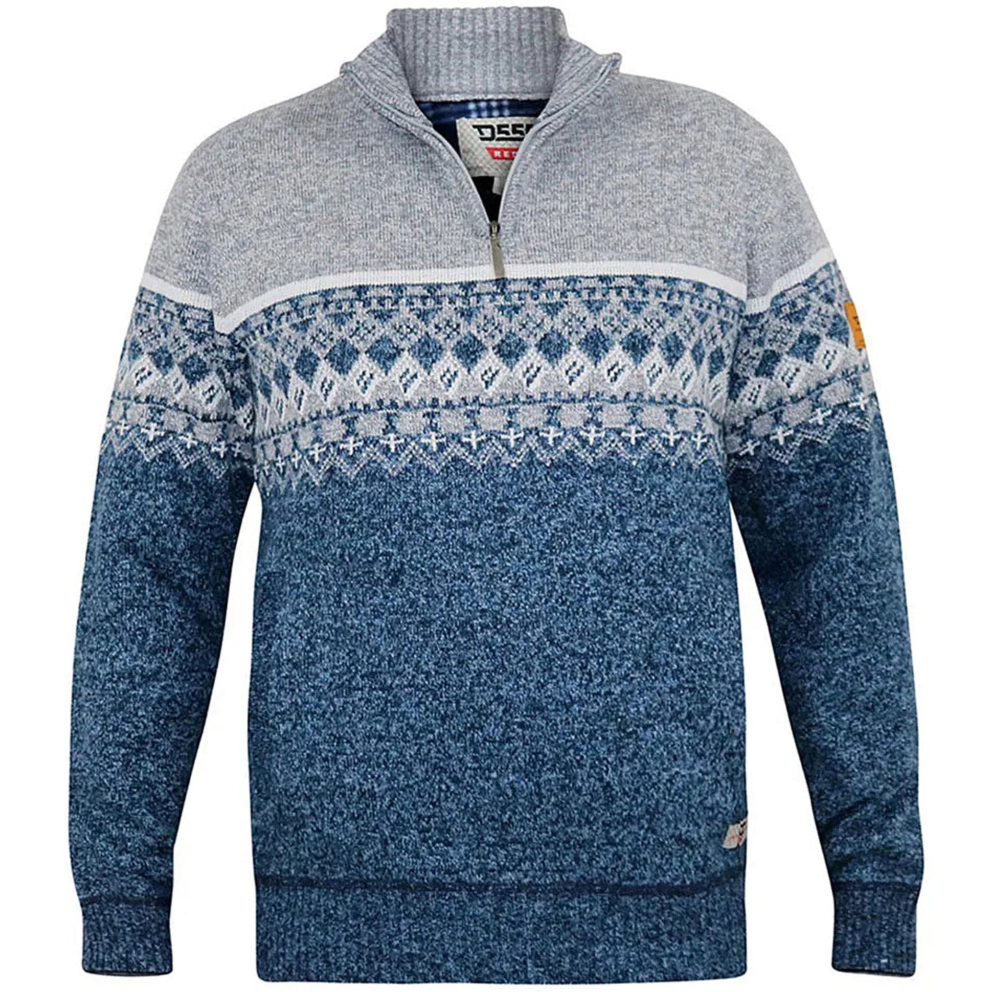 Plus Size Ruddington Fairisle 1/4 Zip Jumper Blue