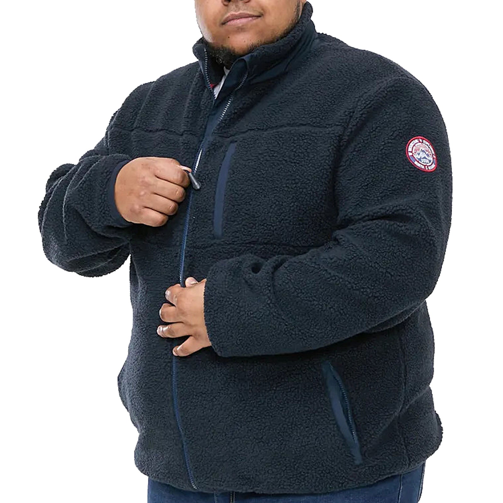 D555 Plus Size Smith Sherpa Fleece Jacket Navy Bigboys