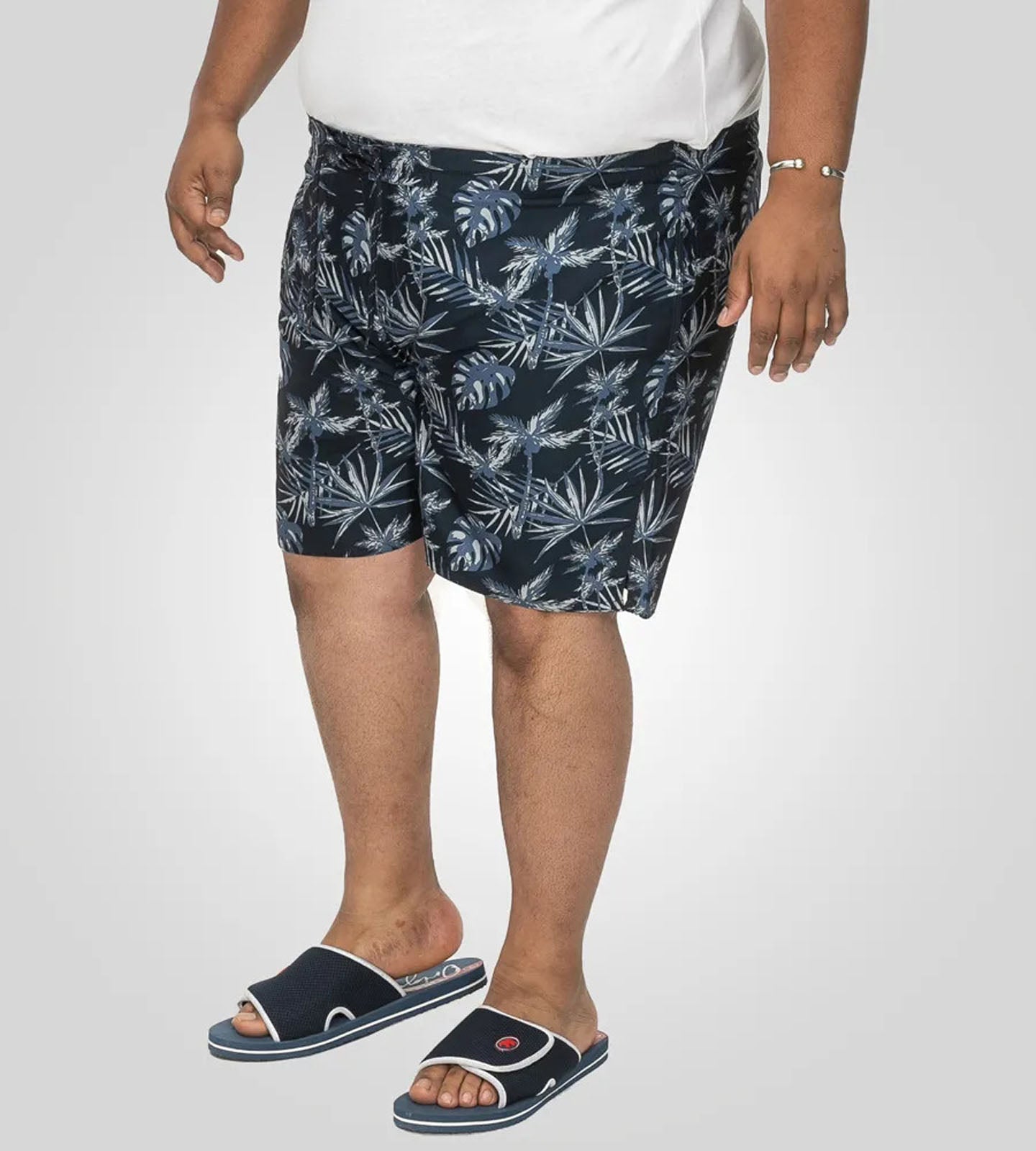 D555 Plus Size Hawaiian Print Swim Shorts Navy