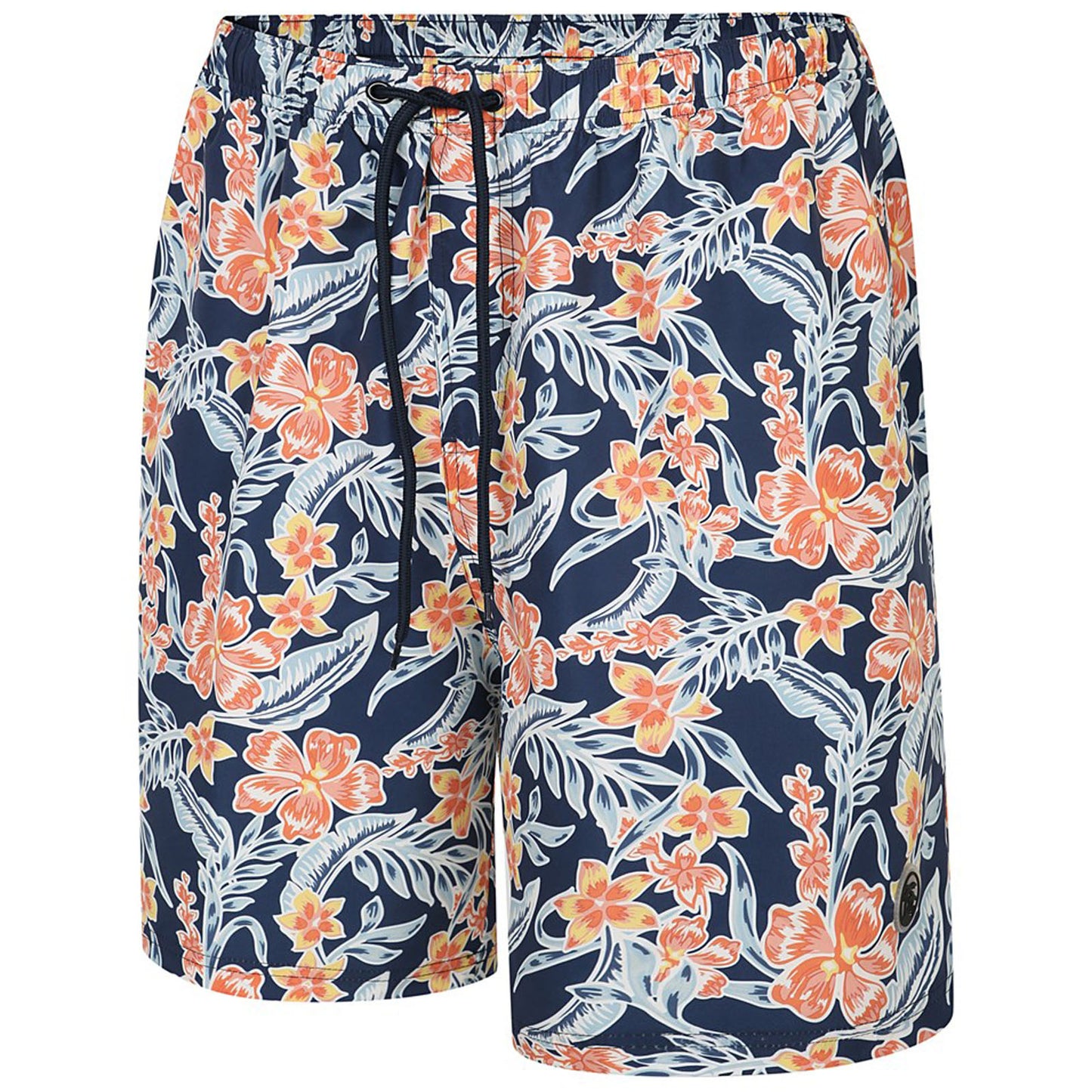 Plus Size Sw095 Floral Print Beach Swim Shorts Navy/Orange