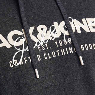 Jack & Jones Plus Size Alvis Graphic Overhead Hoodie Black Melange