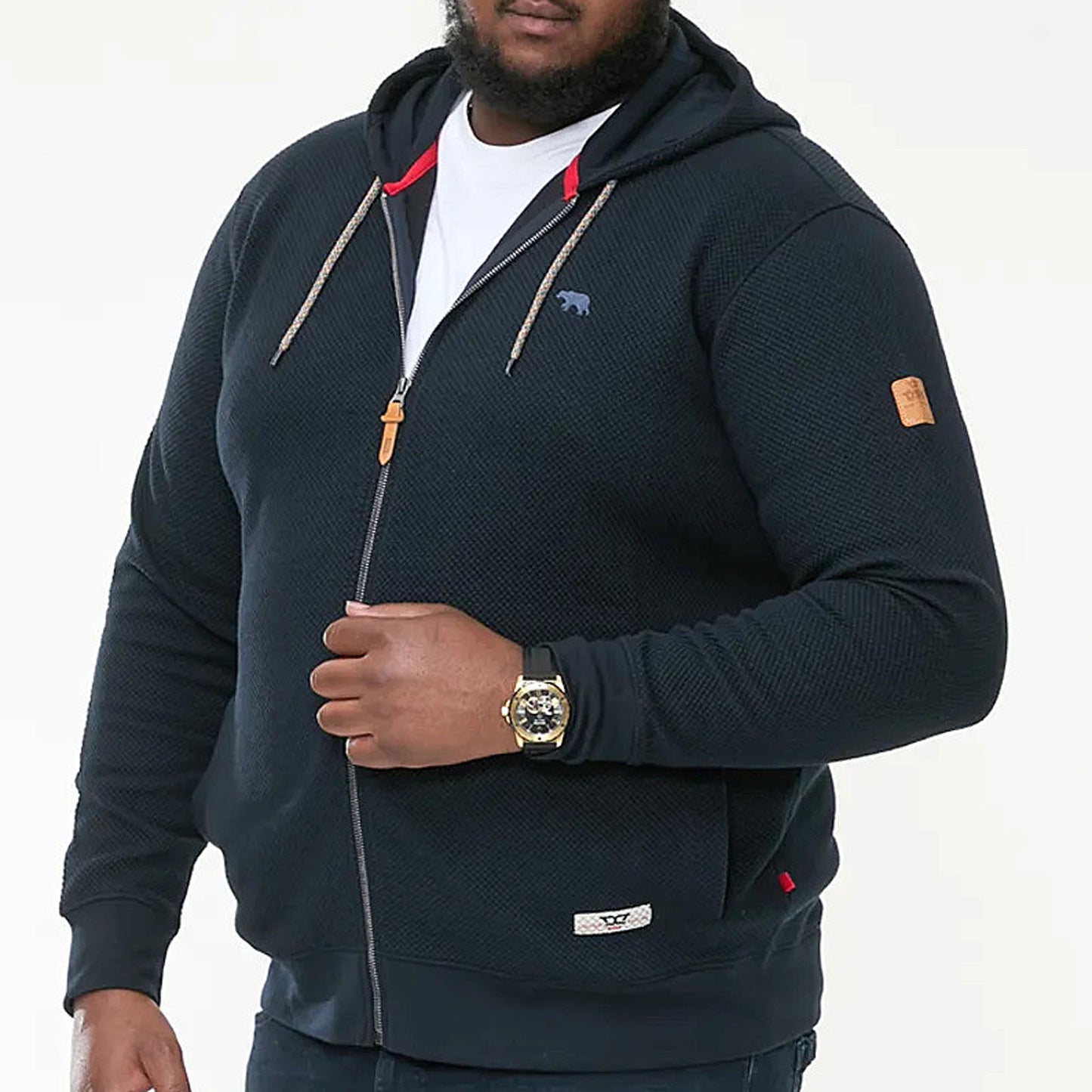 D555 Plus Size Irvin Jacquard Zip Hoodie Navy