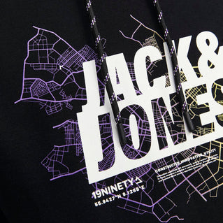 Jack & Jones Plus Size Map Logo Hoodie Black