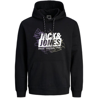 Jack & Jones Plus Size Map Logo Hoodie Black