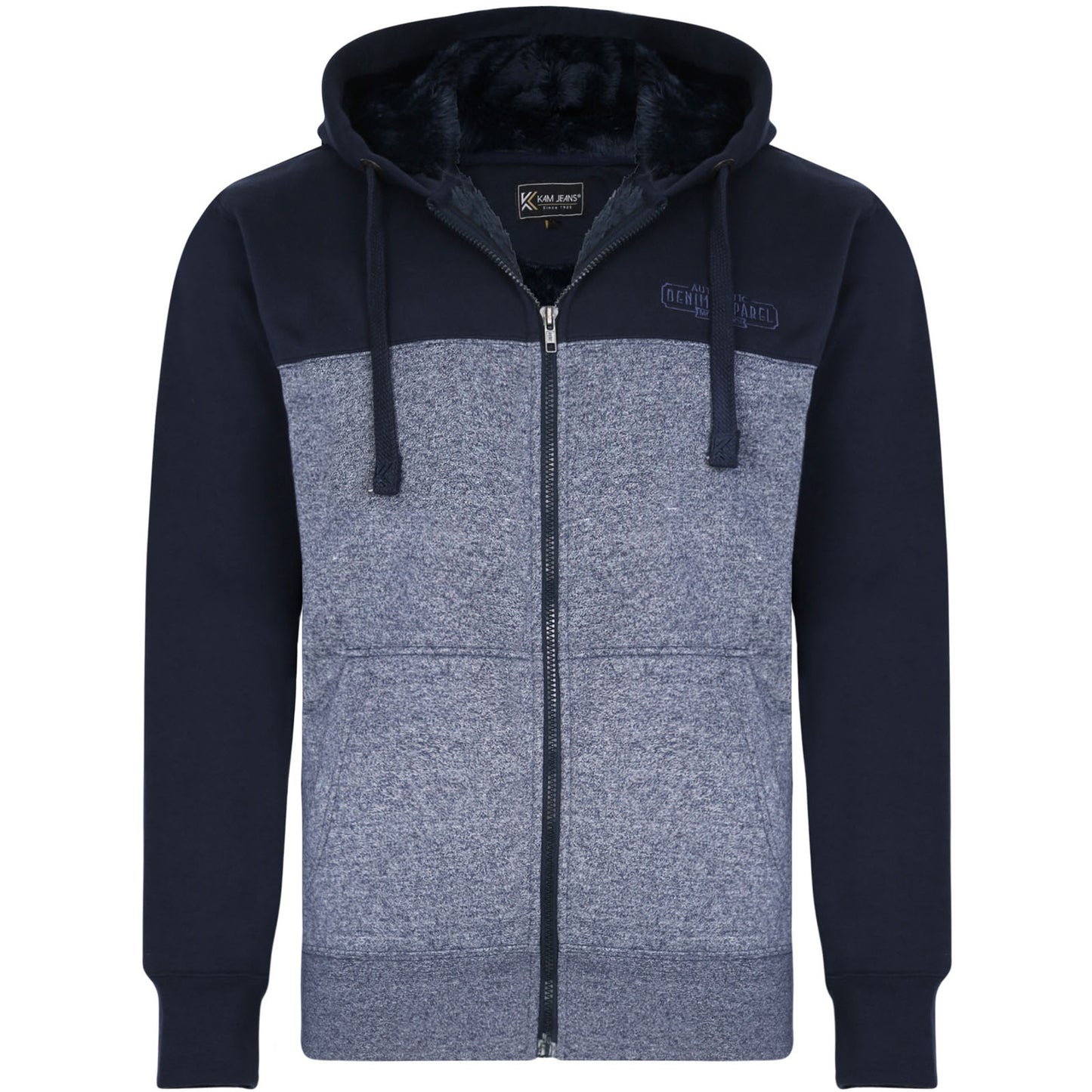 Plus Size Block Panel Sherpa Lined Hoodie Navy