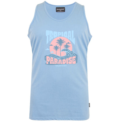 Solid State Plus Size Tropical Paradise Muscle Vest Faded Denim