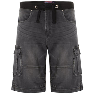 Kam Jeans Plus Size Dito Elasticated Denim Shorts Charcoal